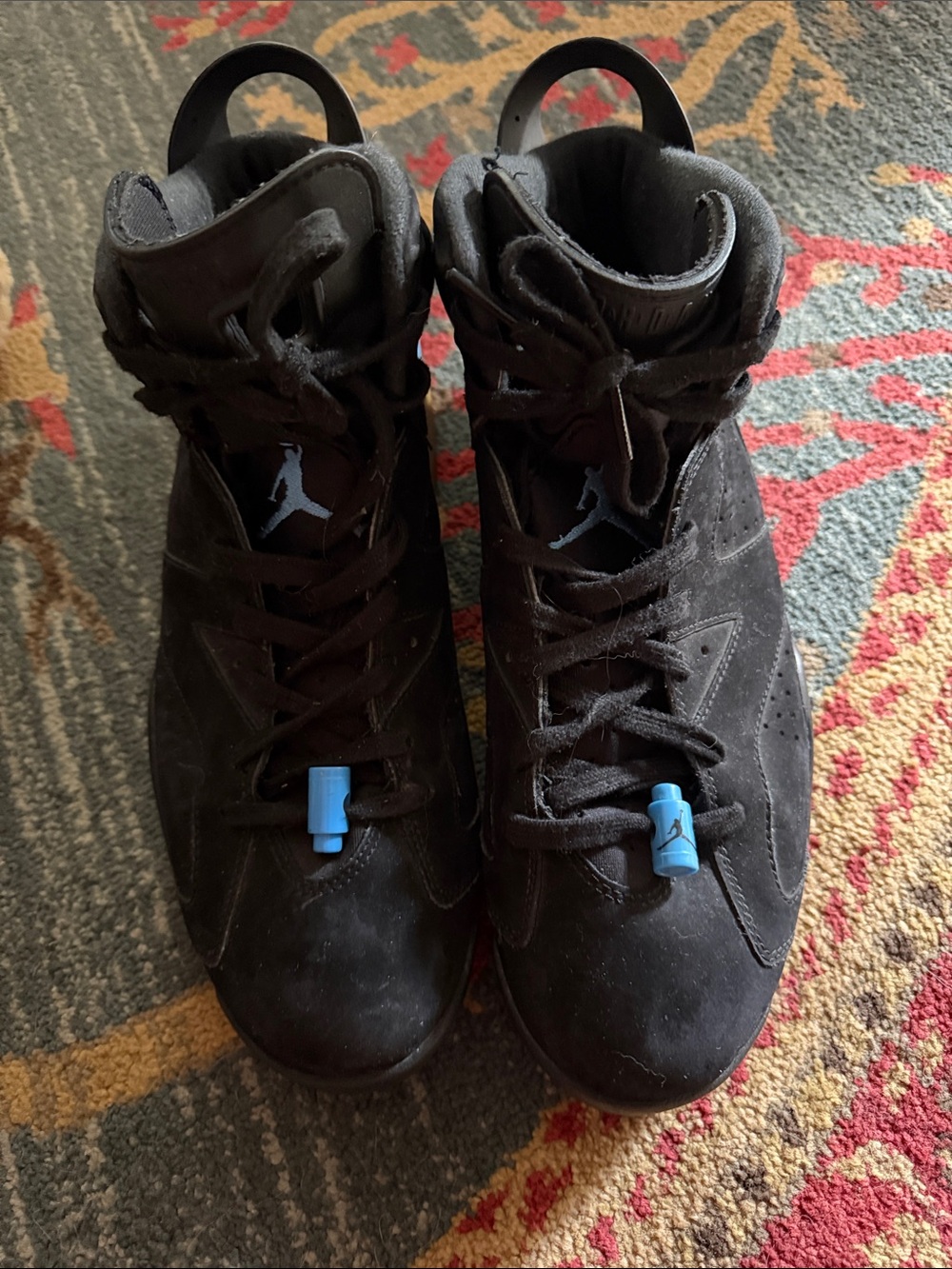 Air Jordan 6 Retro Black Suede High-Top Sneakers with Light Blue Accents